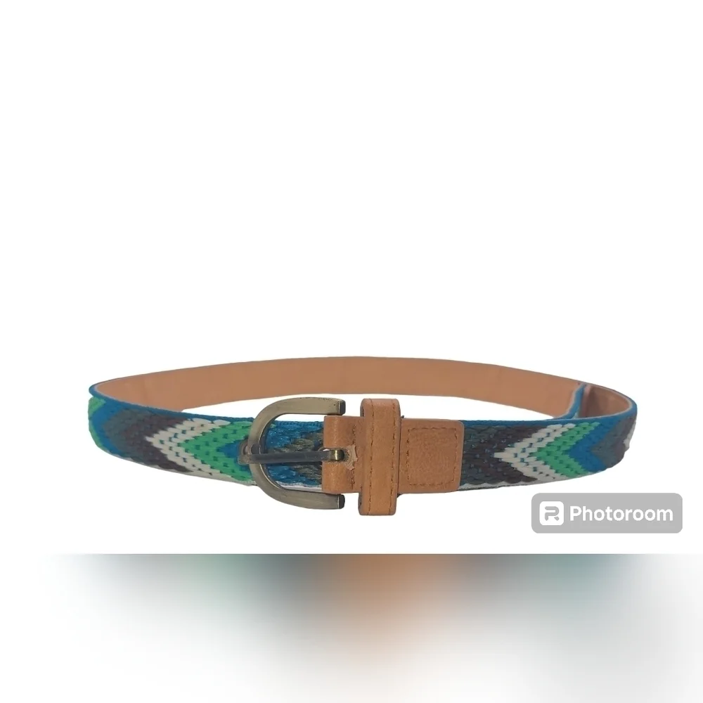 Weave Multicolor Belt Green Blue Black White Aztec Southwestern
