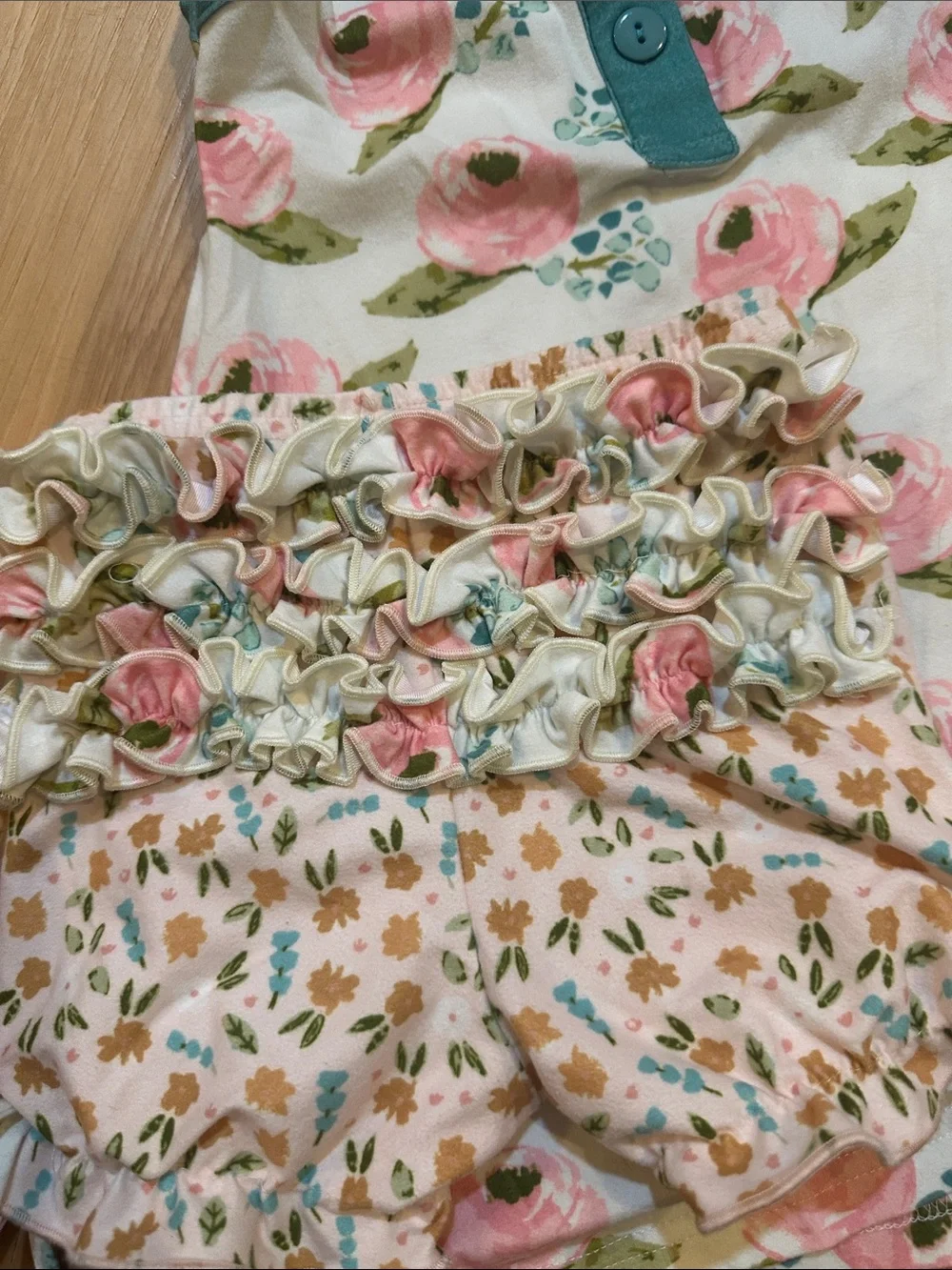 SweetHoney Pink Floral Nightgown with Teal Trim