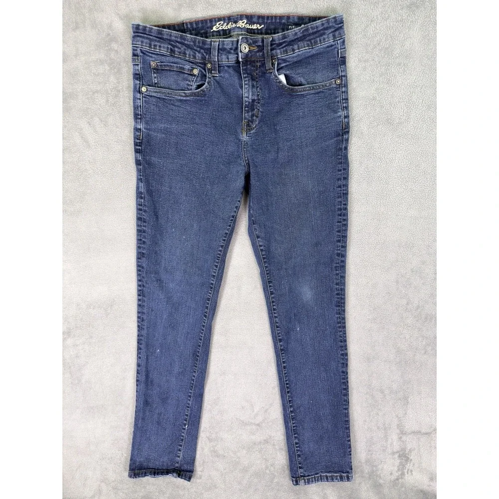 Eddie Bauer Jeans Mens 34x32 Blue Dark Wash Mid Rise Slim Fit‎ Straight Stretch
