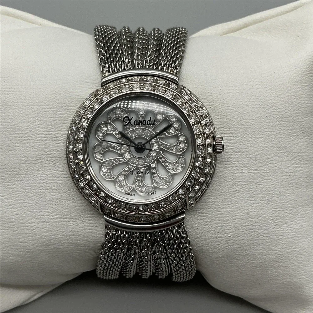 Xanadu Womens Watch 30mm Silver Crystal Bezel Mesh Band New Battery 6.5