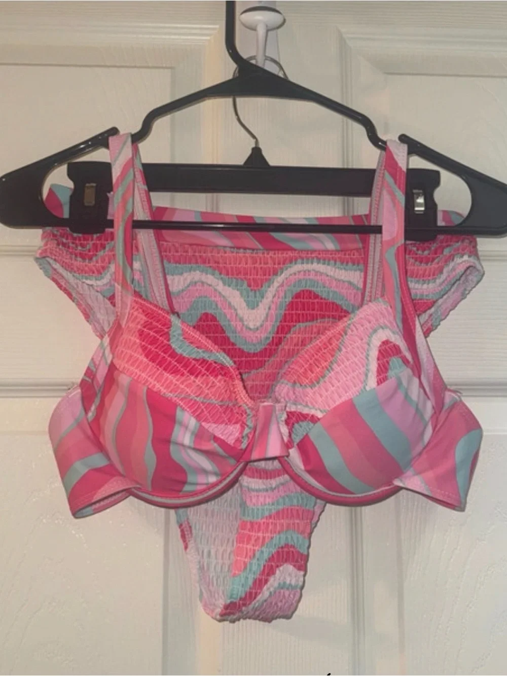 SHEIN Pink, Aqua and White Striped Two-Piece Bikini Set