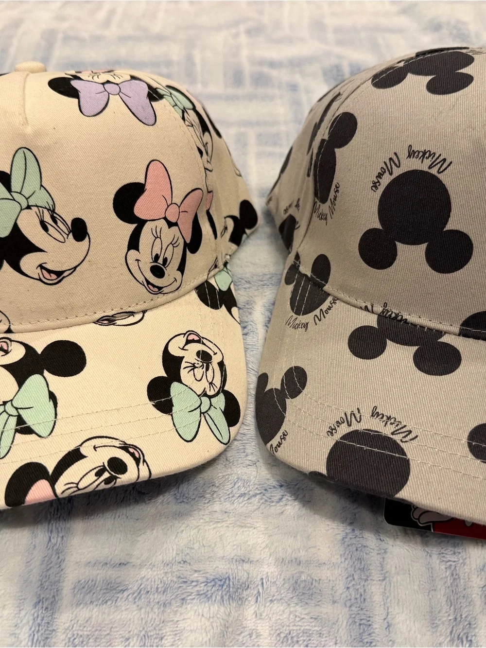 TWO Disney Print Baseball Caps - Mickey & Minnie