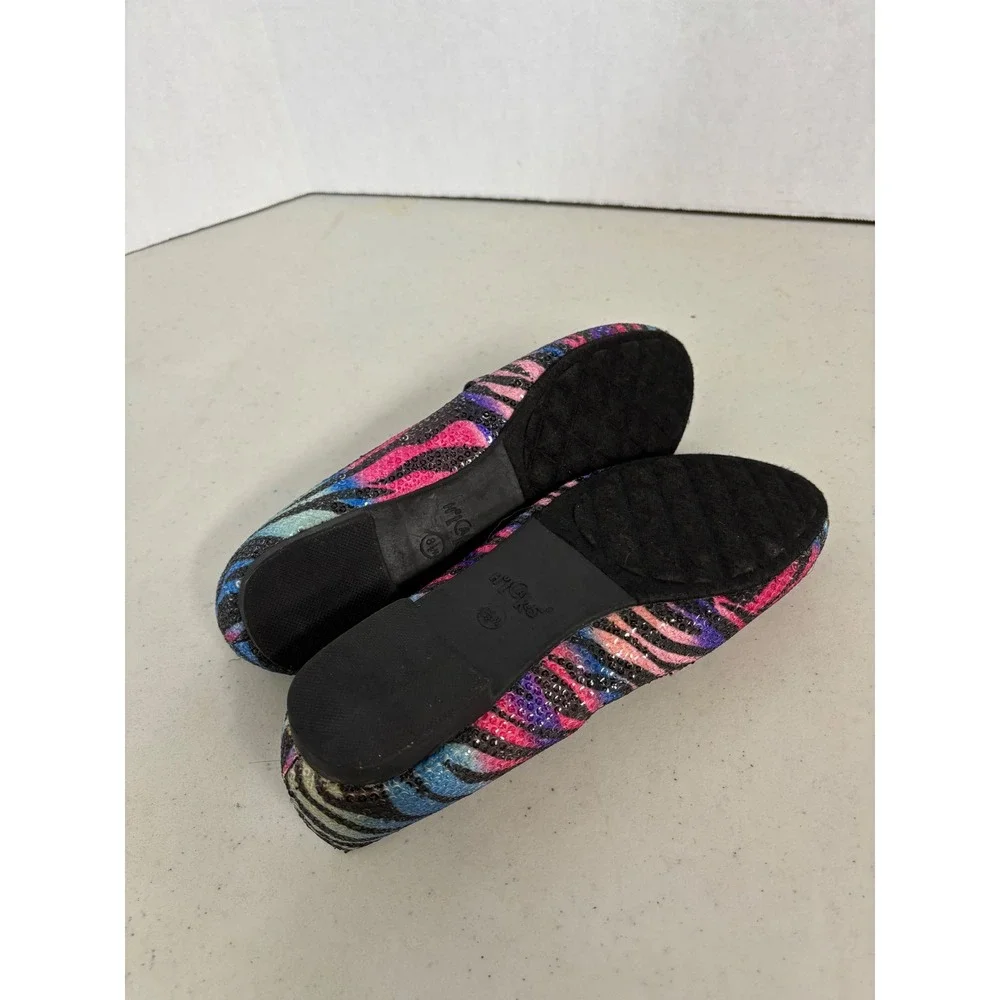 Hot Cakes Womens 8.5 M Rainbow Zebra‎ Sequin Loafers Smoking Flats Multicolor