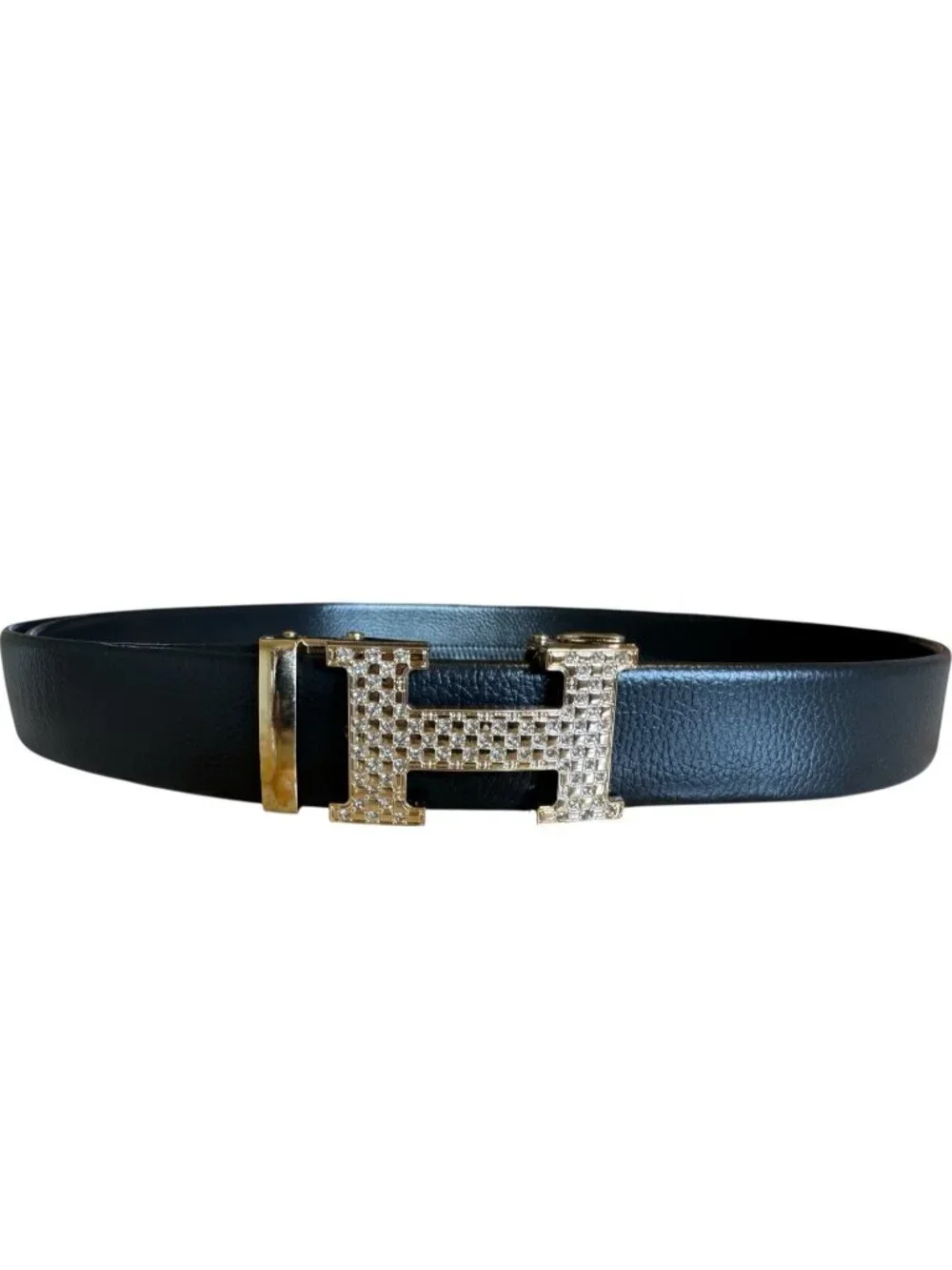 Elegant Fashion Belt Rhinestone Gold Buckle PU Leather Black Length 50 in new