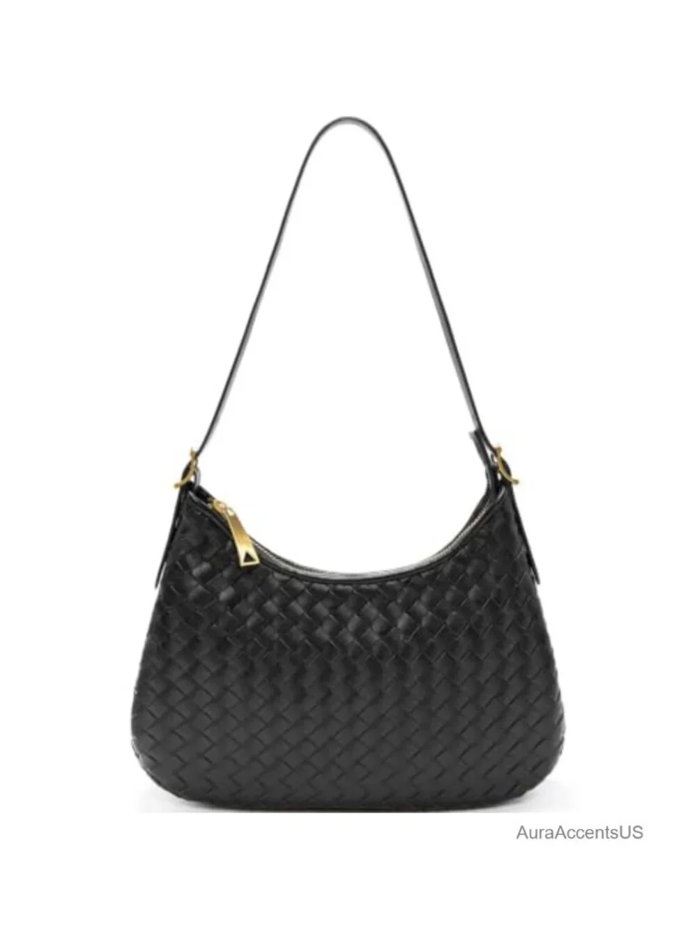 Woven Leather Hobo Crossbody Shoulder Bag with Zipper