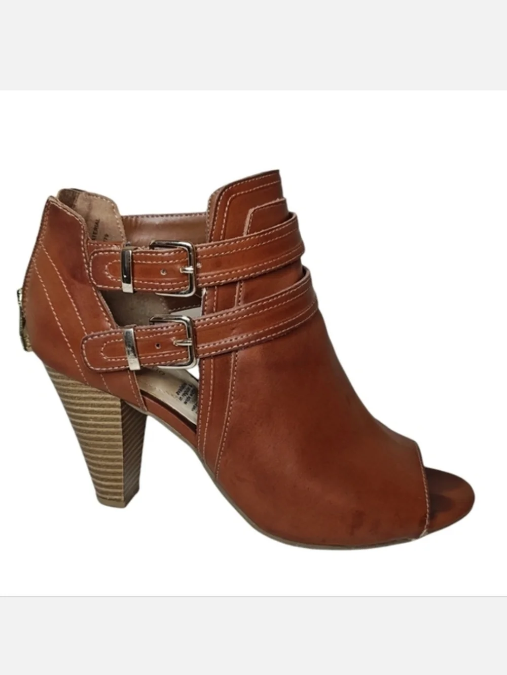 Liz Claiborne Genesis Cognac Peep-Toe Buckle Booties Size 8M