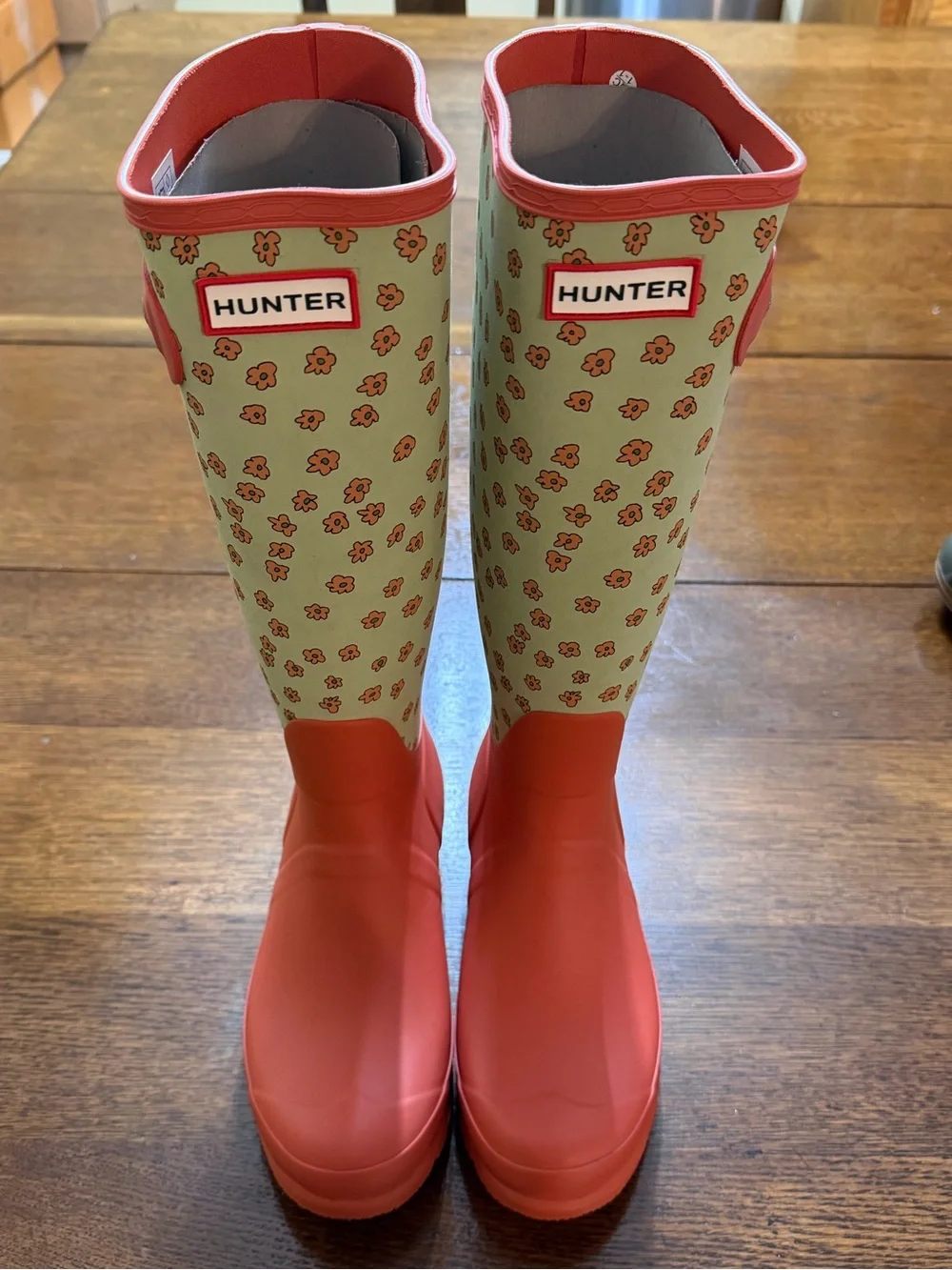Brand New Hunter Coral & Mint Floral Tall Rain Boots