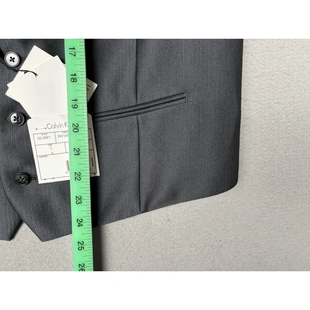 Calvin Klein Suit Vest Mens Large Gray Herringbone Belted 2 Piece Formal Wedding