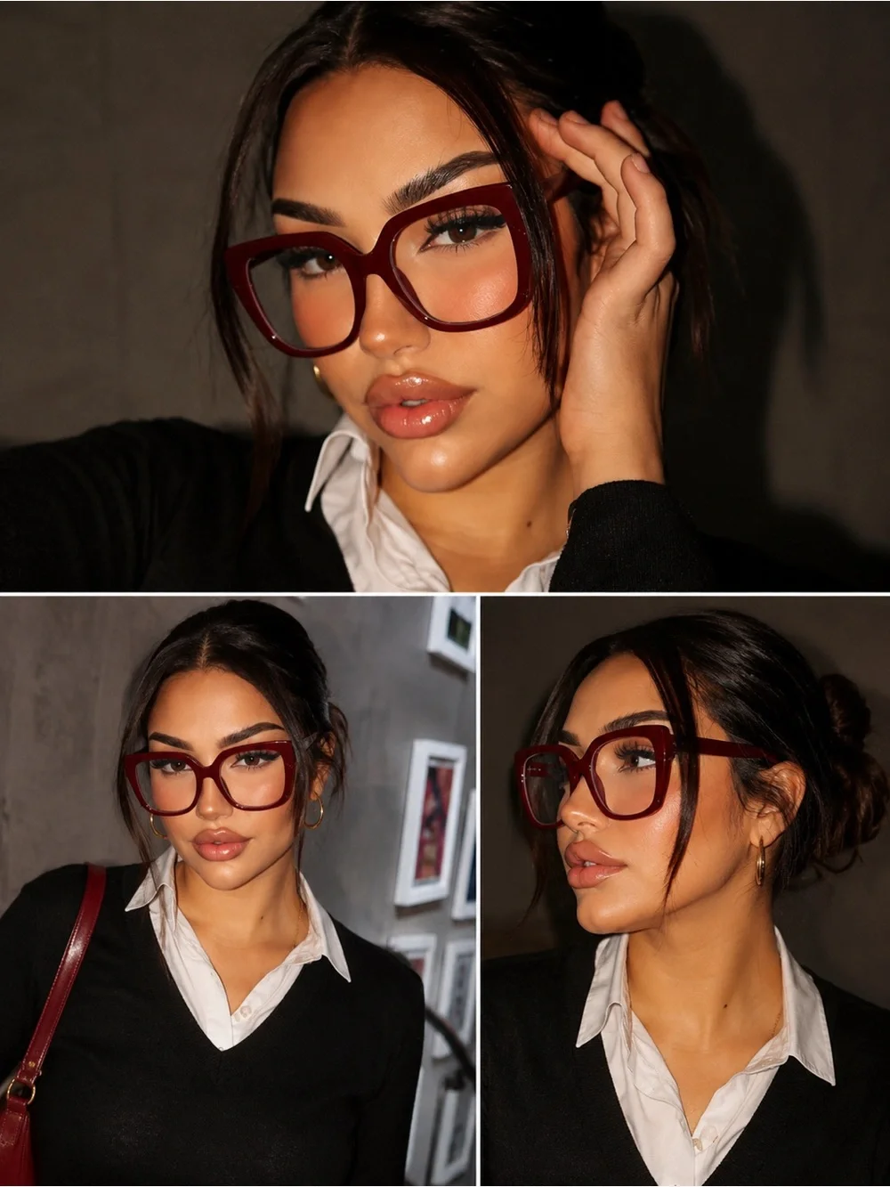 Oversized Burgundy Square Women’s Fashion Eyeglasses