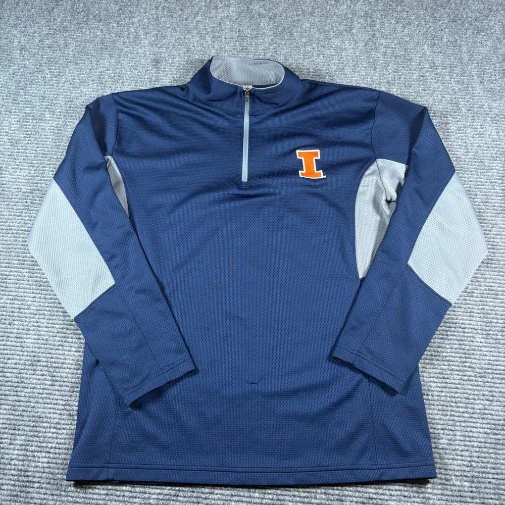 Proedge Illinois Fighting Illini Mens Large Navy Blue 1/4 Zip Pullover Jacket
