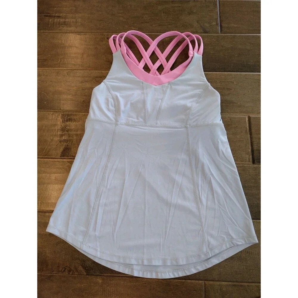 LULULEMON Women's gray pink Best The Heat Tank Top w/ racerback sports bra - 6