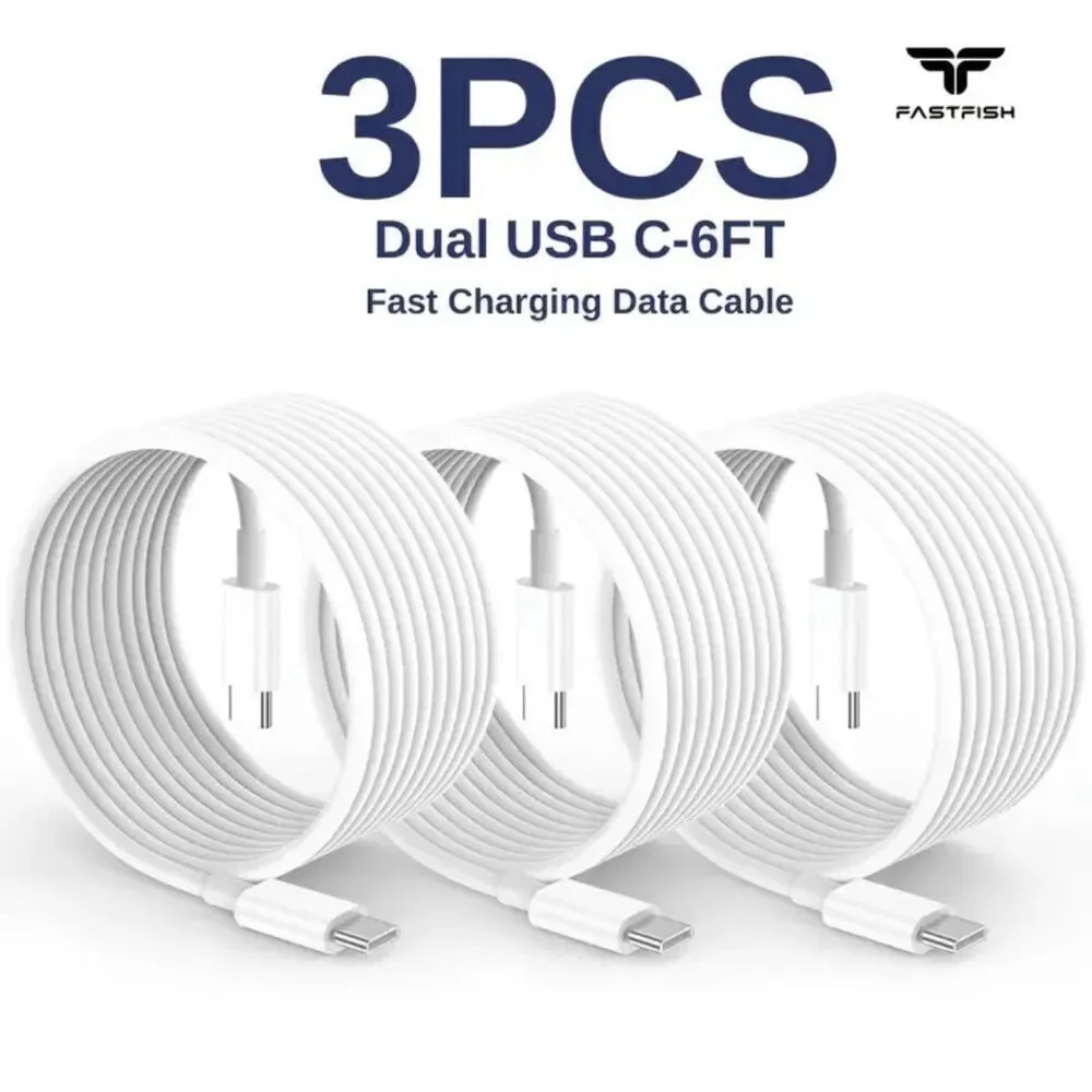NWT 3 Pack 6 Feet Charging Cable USB C to USB-C for IPhone15/ |IPhone16/ Samsung