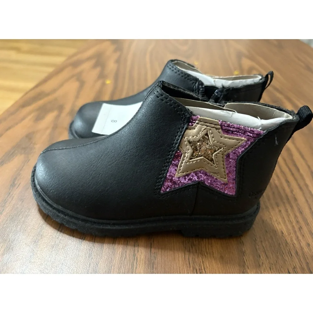 Oshkosh Girl Boots Size 8 Black With Star Design. New With Tag. No Box.