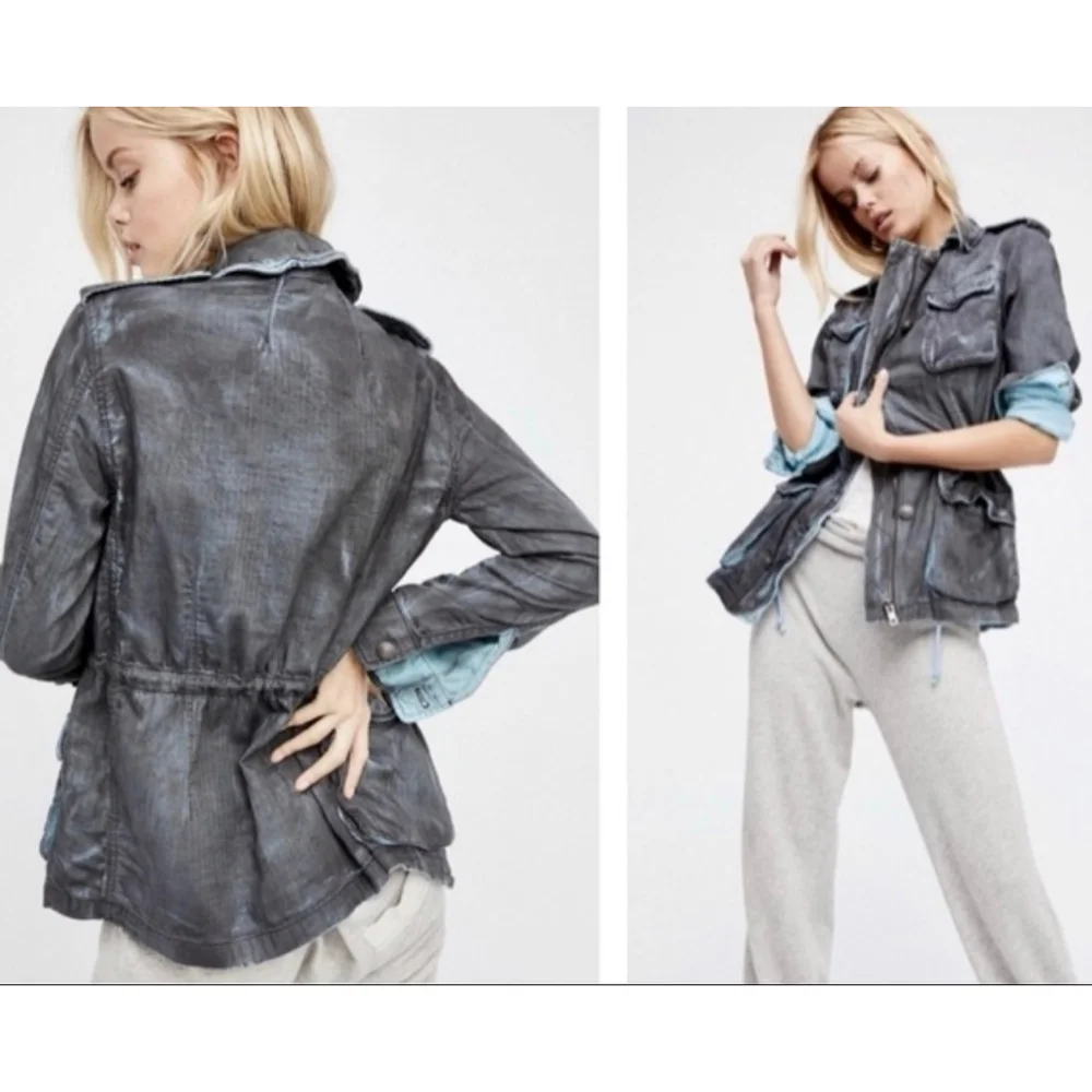 Free People double cloth jacket military drawstring M