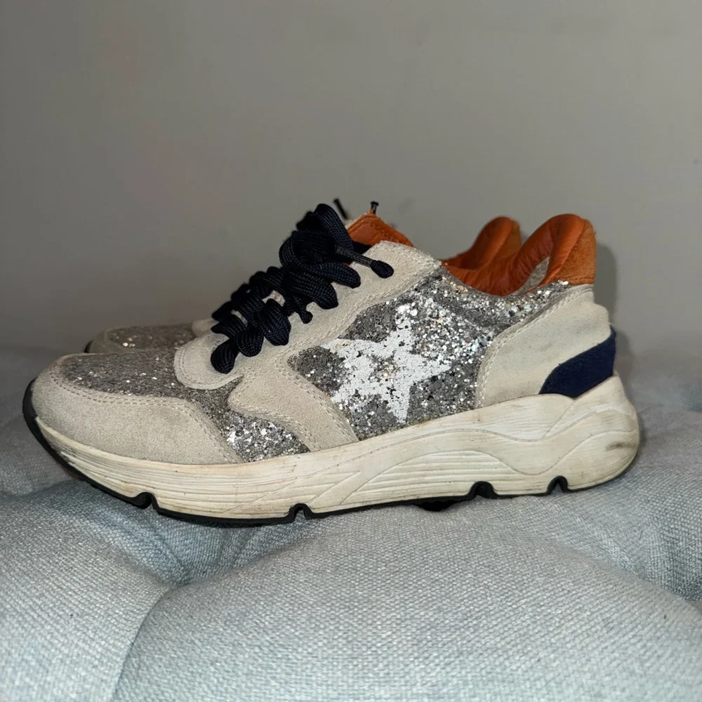 Steve Madden Silver and White Sneakers with Glitter Accents