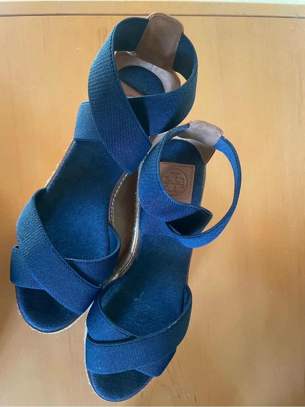 Tory Burch Navy Crisscross Espadrille Platform Sandals