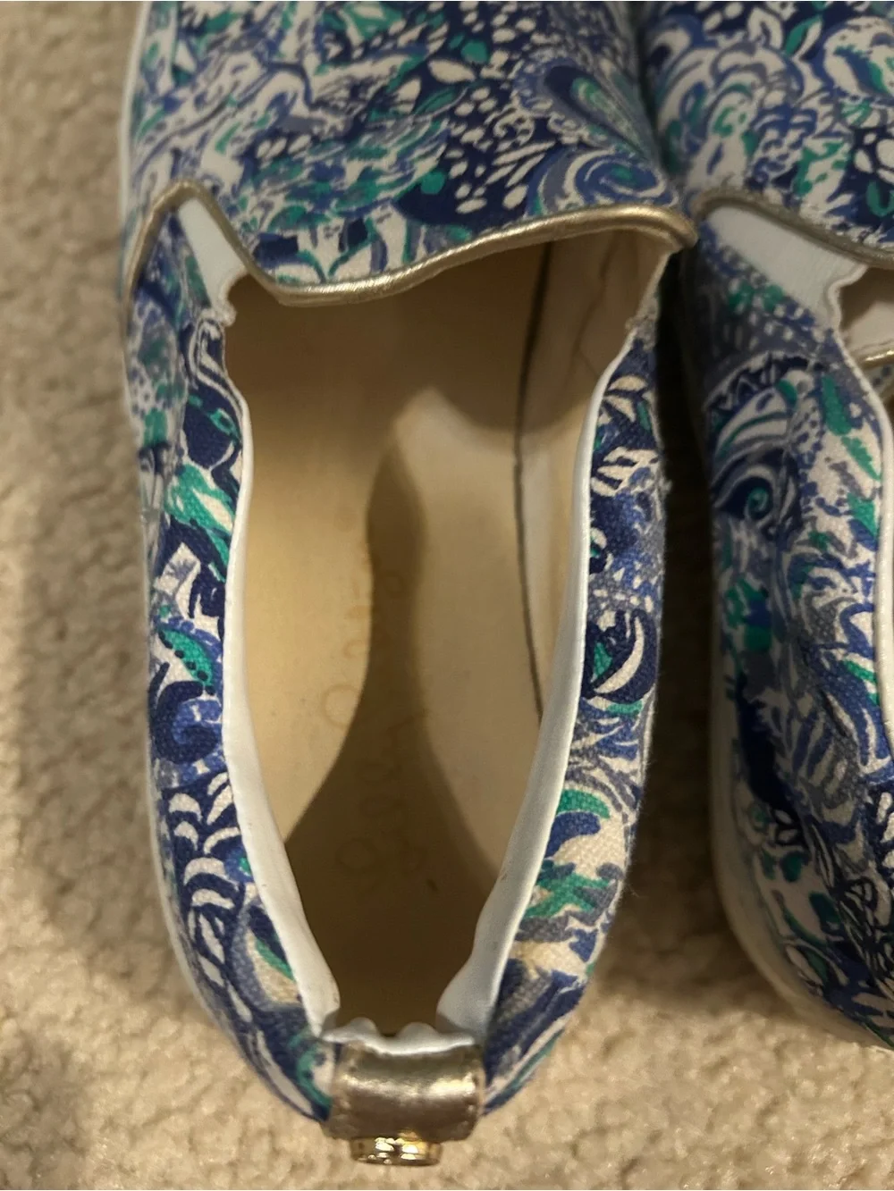 Lilly Pulitzer Blue White Teal Patterned Slip-On Sneakers