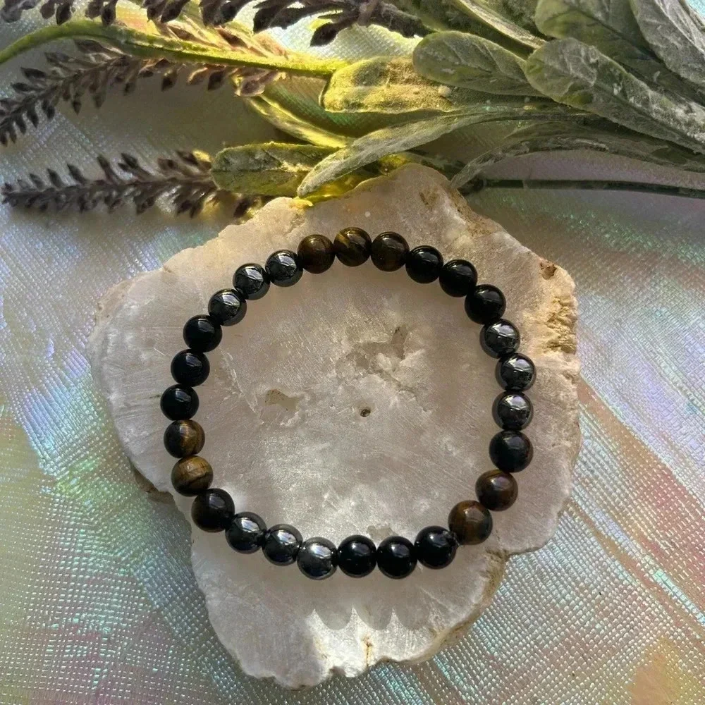 Handmade Black Obsidian + Hematite + Tiger’s Eye Protection Grounding Bracelet🖤