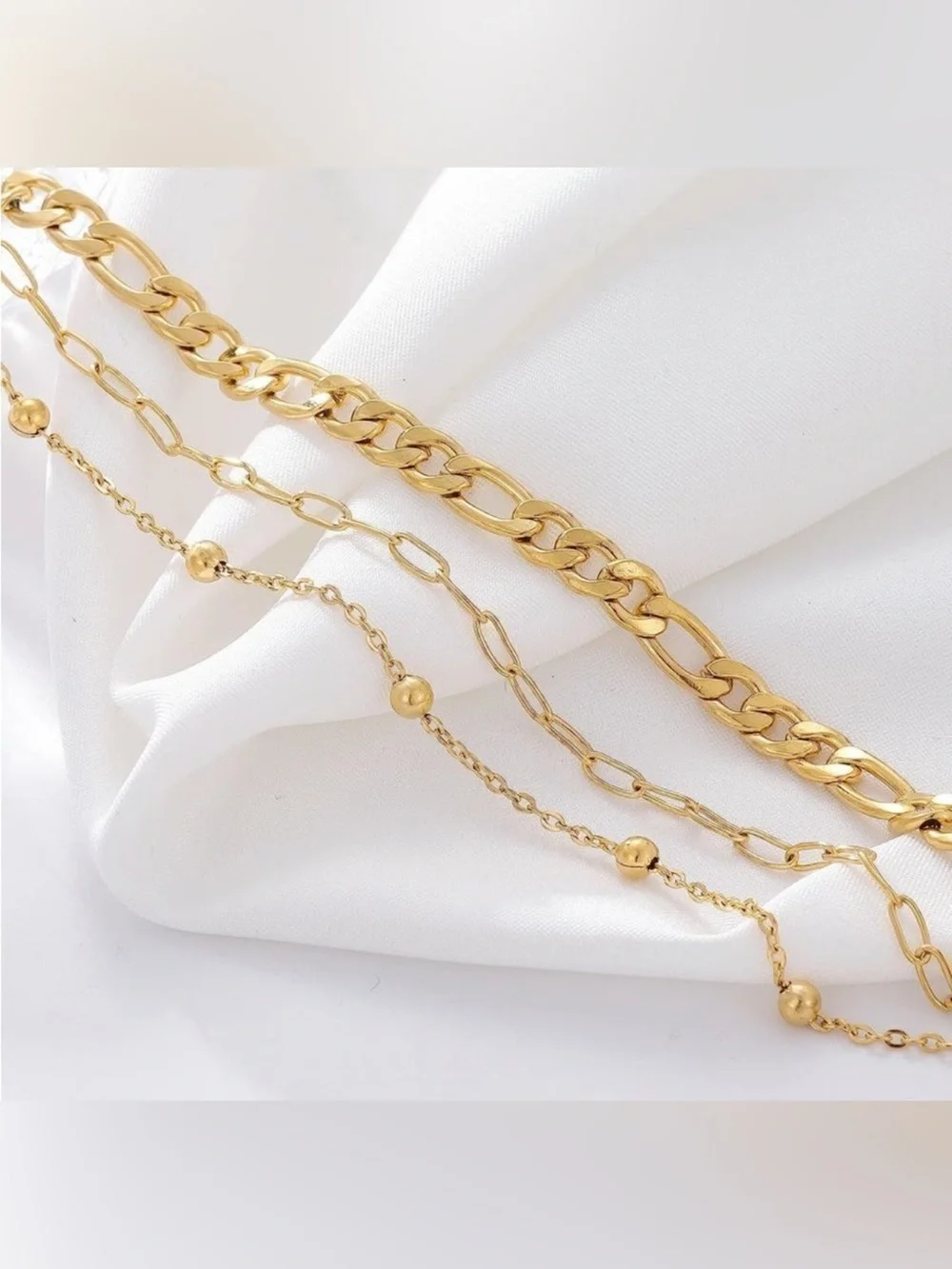 14k Gold Plated Figaro Chain Layered Bracelet