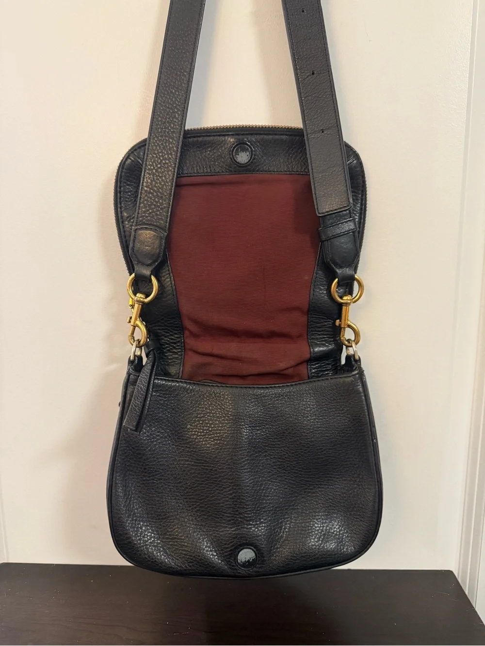 Marc Jacobs Black Leather Crossbody with Gold Hardware