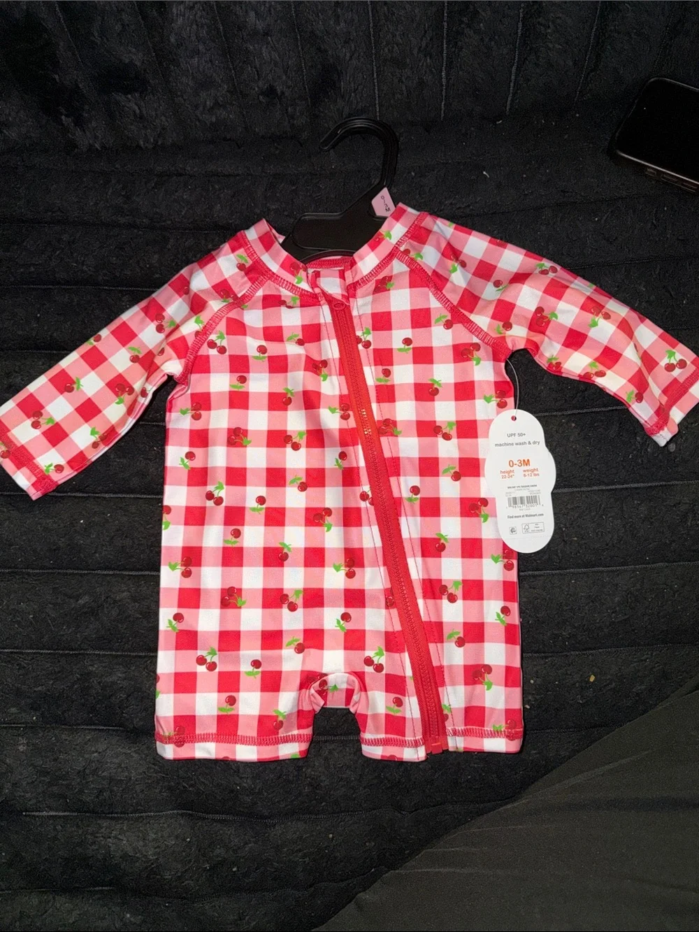wonder nation Red and White Gingham Cherry Zip One-Piece Swimsuit