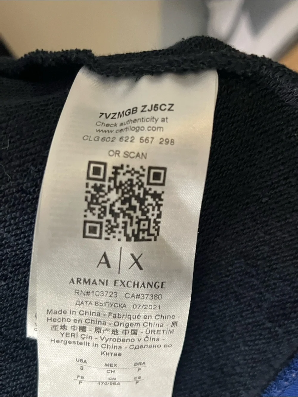 Armani Exchange size