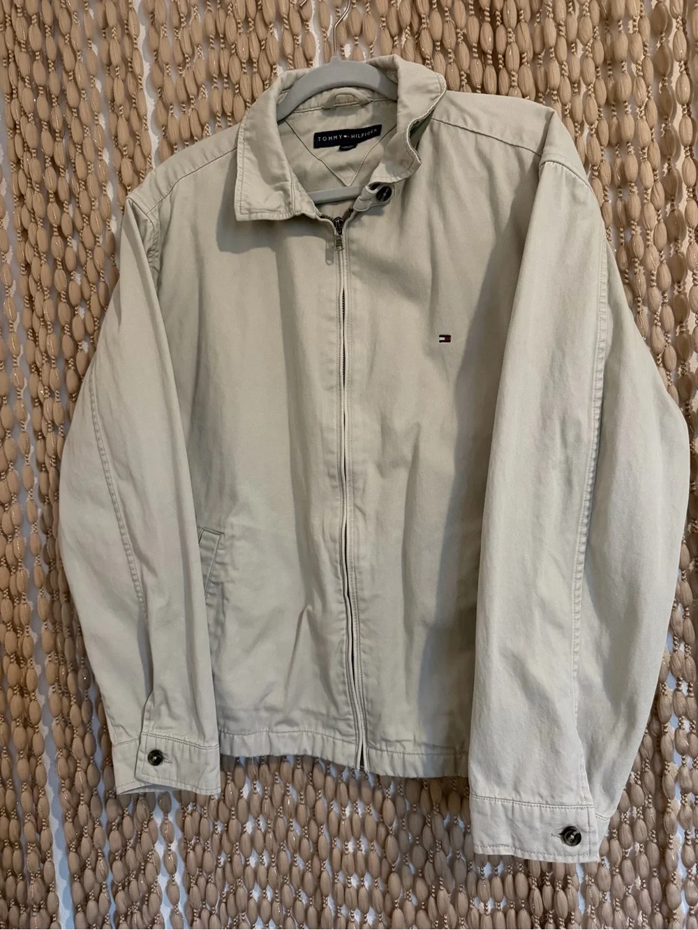 Tommy Hilfiger Men's Beige Full Zip Jacket w/ Green Accents Size L