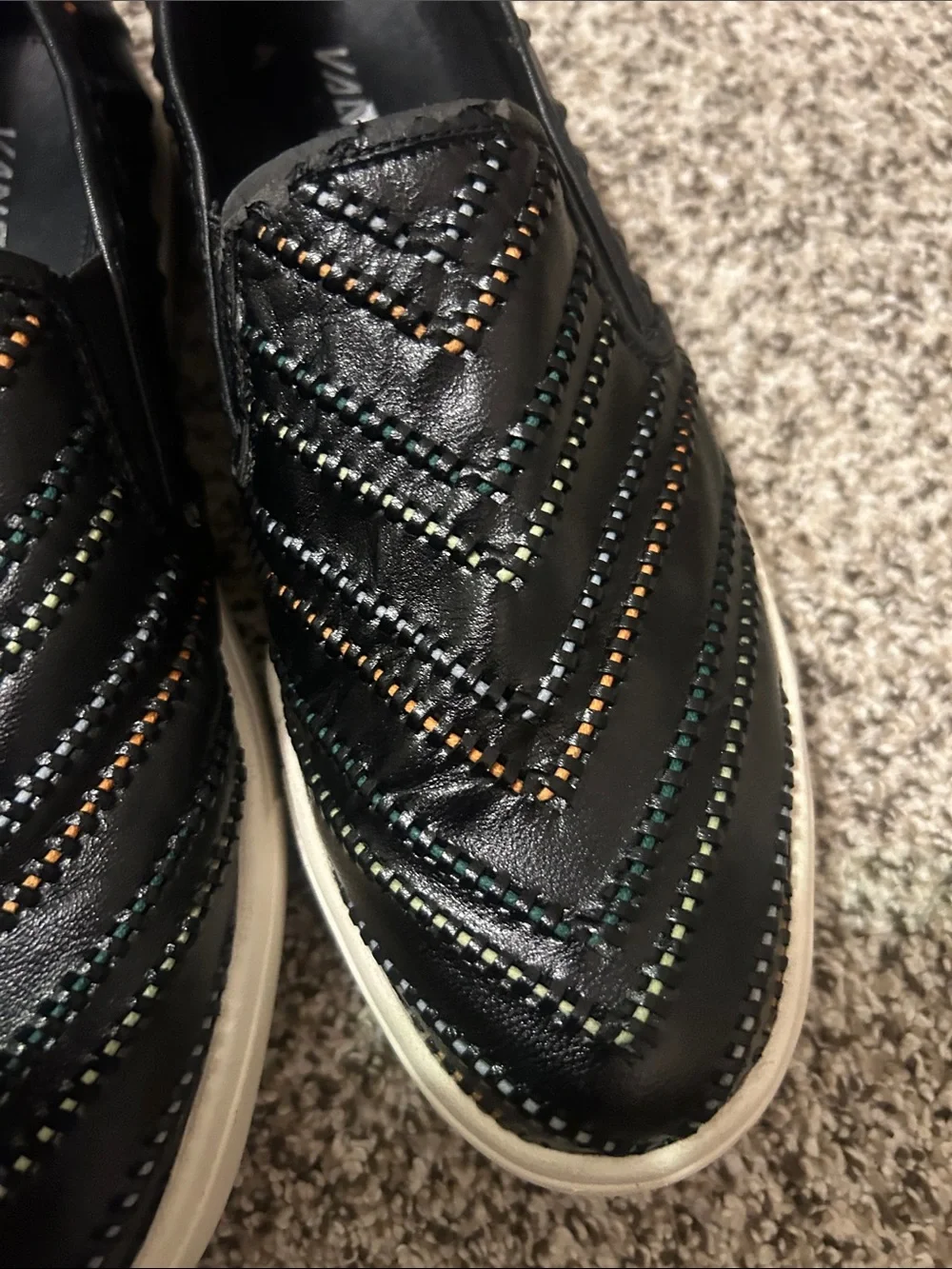 Vaneli Black Slip-On Loafers with Multicolor Stitching