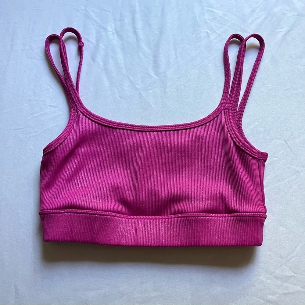 CARBON38 Pink glitter knit cropped athletic‎ sports bra tank top