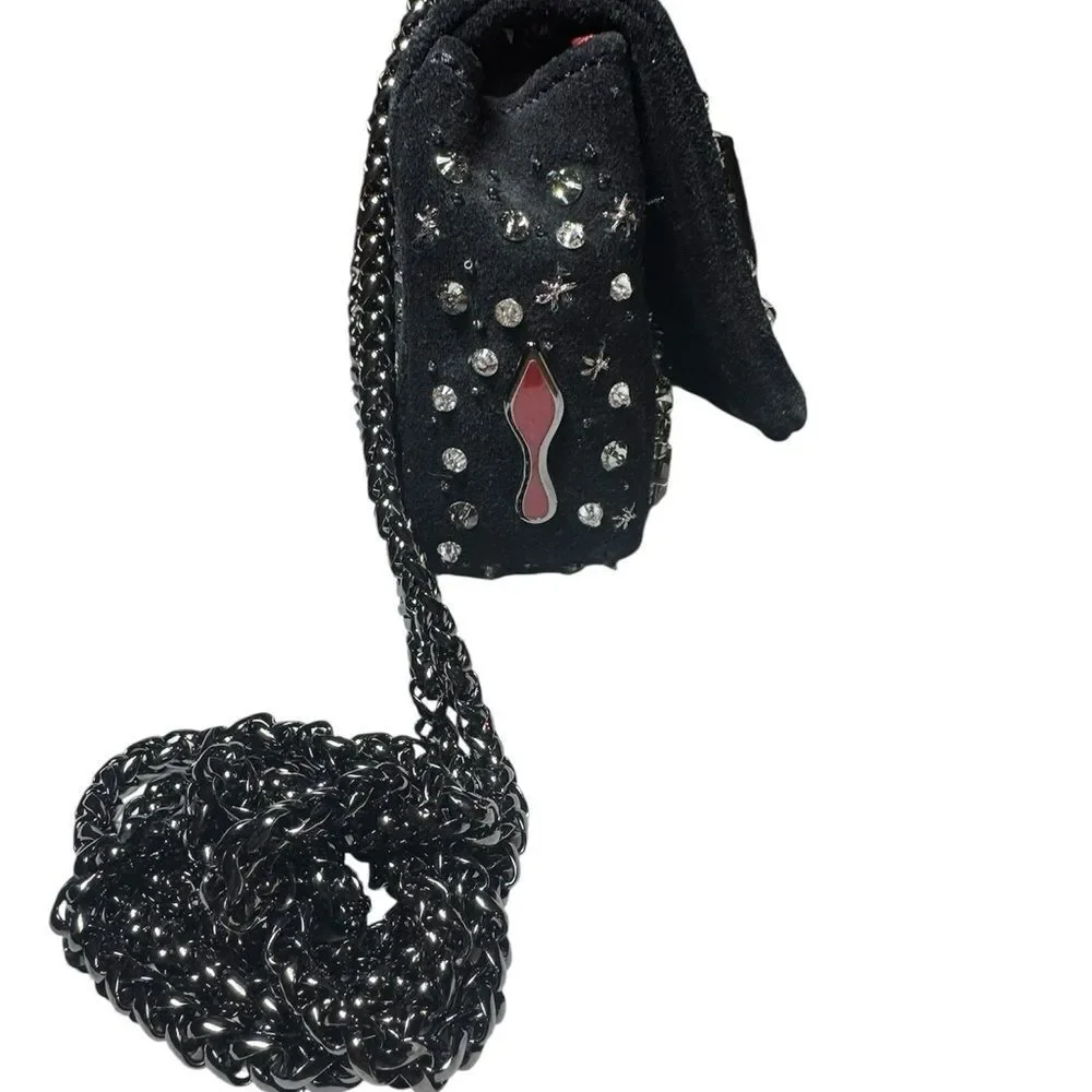 CHRISTIAN LOUBOUTIN Black Suede Sweet Charity Embellished Crossbody Evening Bag