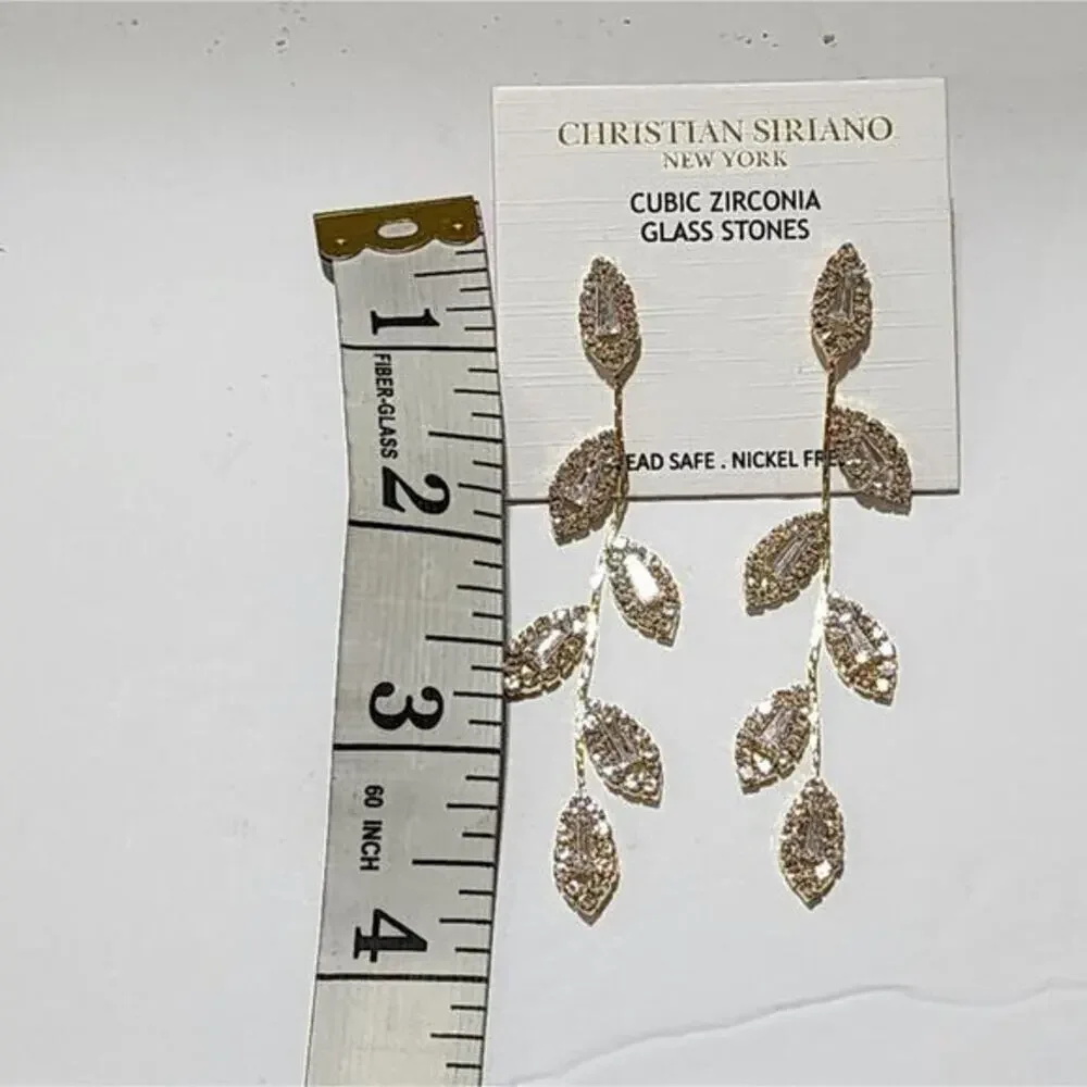Christian Siriano Jeweled Leaf‎ Drop Chandelier Earrings New