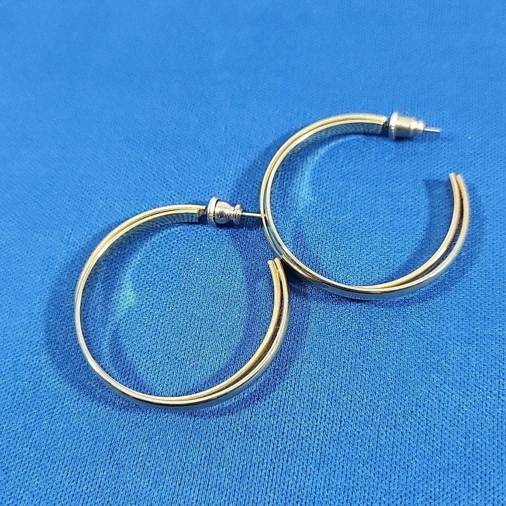 Vintage 90s Earrings Gold-Tone Double‎ Hoop Minimalist Pierced Posts