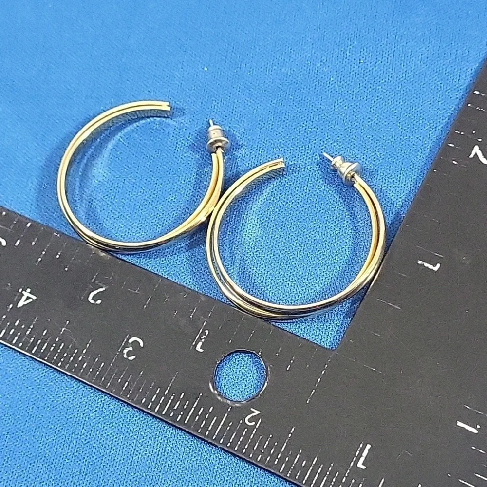 Vintage 90s Earrings Gold-Tone Double‎ Hoop Minimalist Pierced Posts