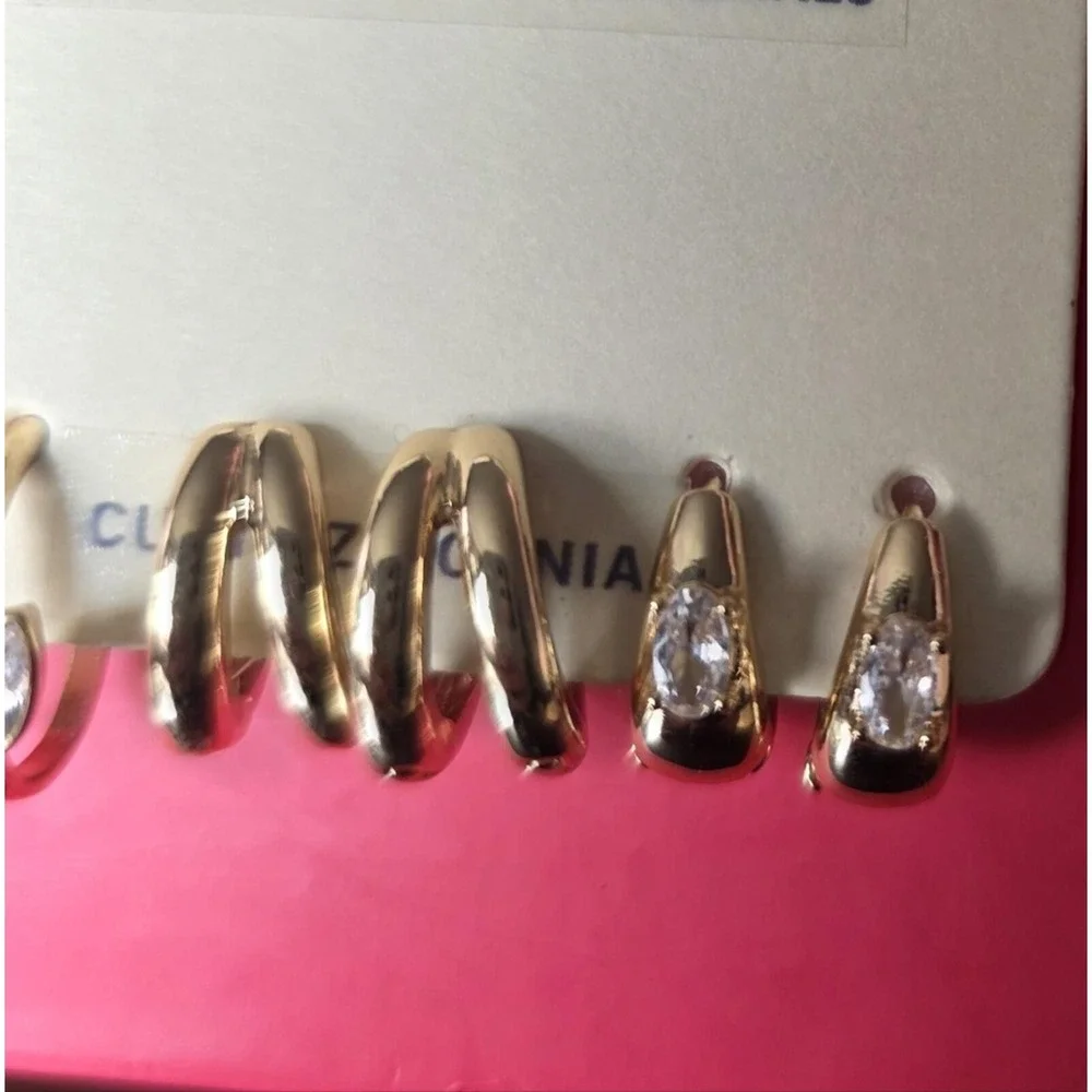 Aeropostale Gold Tone Cubic Zirconia Earring Set‎ 3 Pairs Y2K classic small