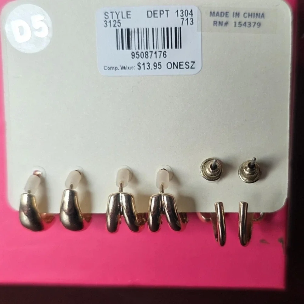 Aeropostale Gold Tone Cubic Zirconia Earring Set‎ 3 Pairs Y2K classic small