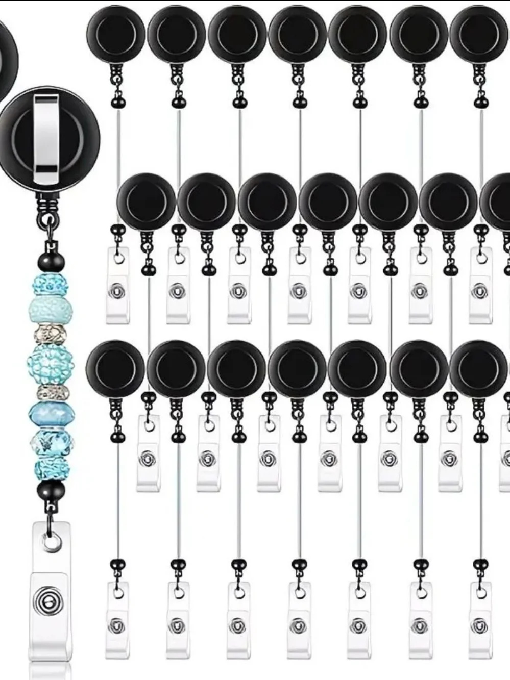 24 Black Beadable Retractable  Badge Reels  3.23