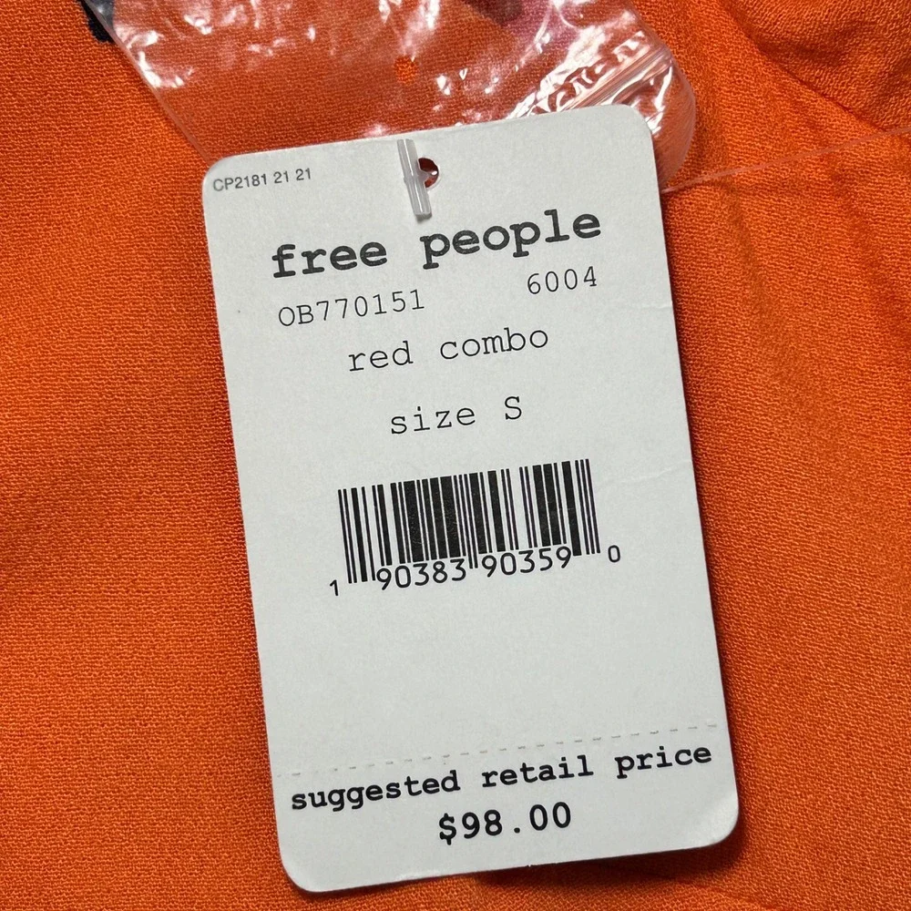 NWT Free‎ People Red Combo Floral Print V Neck Mini Dress Size S Orange