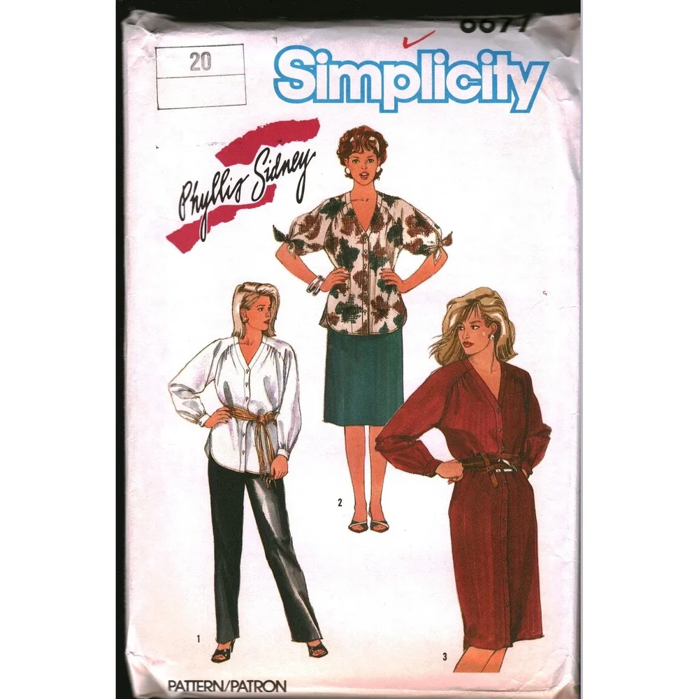 Simplicity 6677 Phyllis Sidney Pattern Dress Tunic Pants Skirt Size 20 Vintage