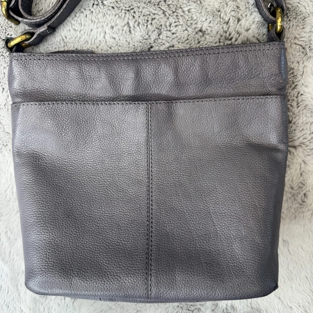Born Grey Pebbled Genuine Leather‎ Crossbody Bag Adjustable Strap Brass Hardware