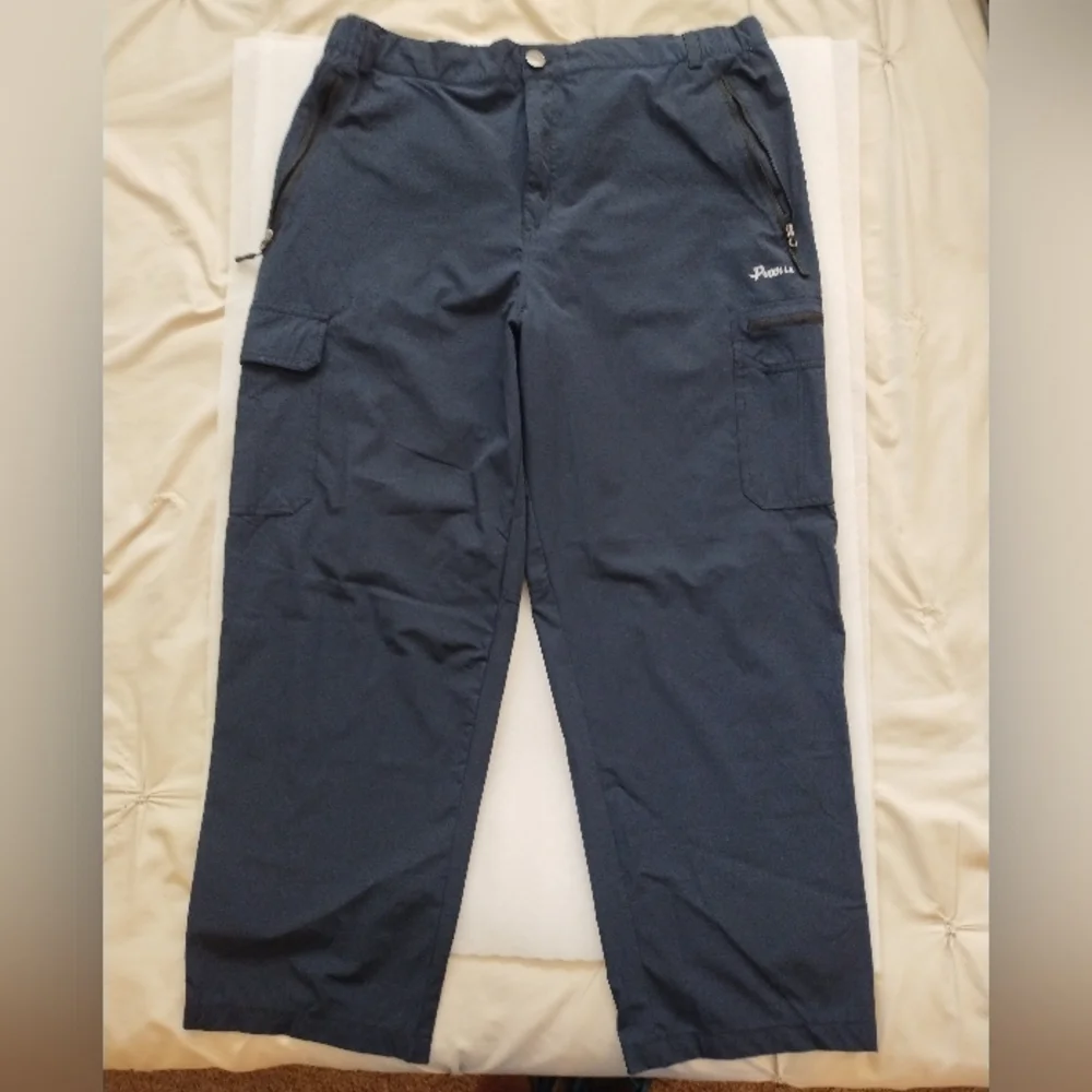 Pudolla Men's Elastic Waistband Comfort Hiking Outdoor Cargo Pants XL Navy Blue