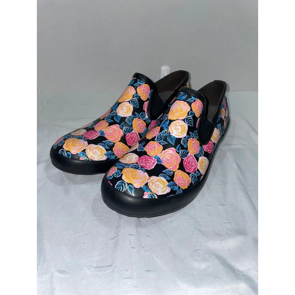 Bogs Patch Slip Rose Waterproof Garden Shoes Floral Black Multi 72742-009 Size 9