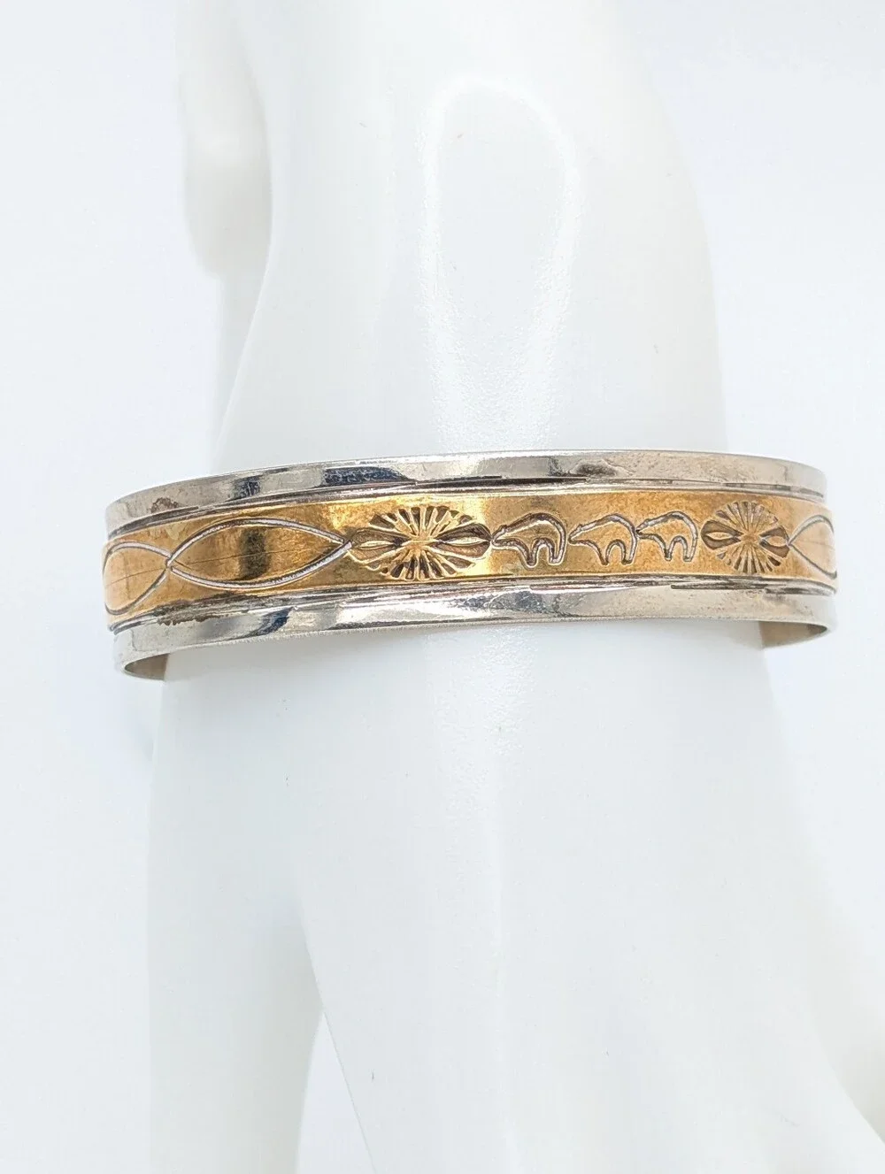 Sterling and 14k Native American Cuff Bracelet