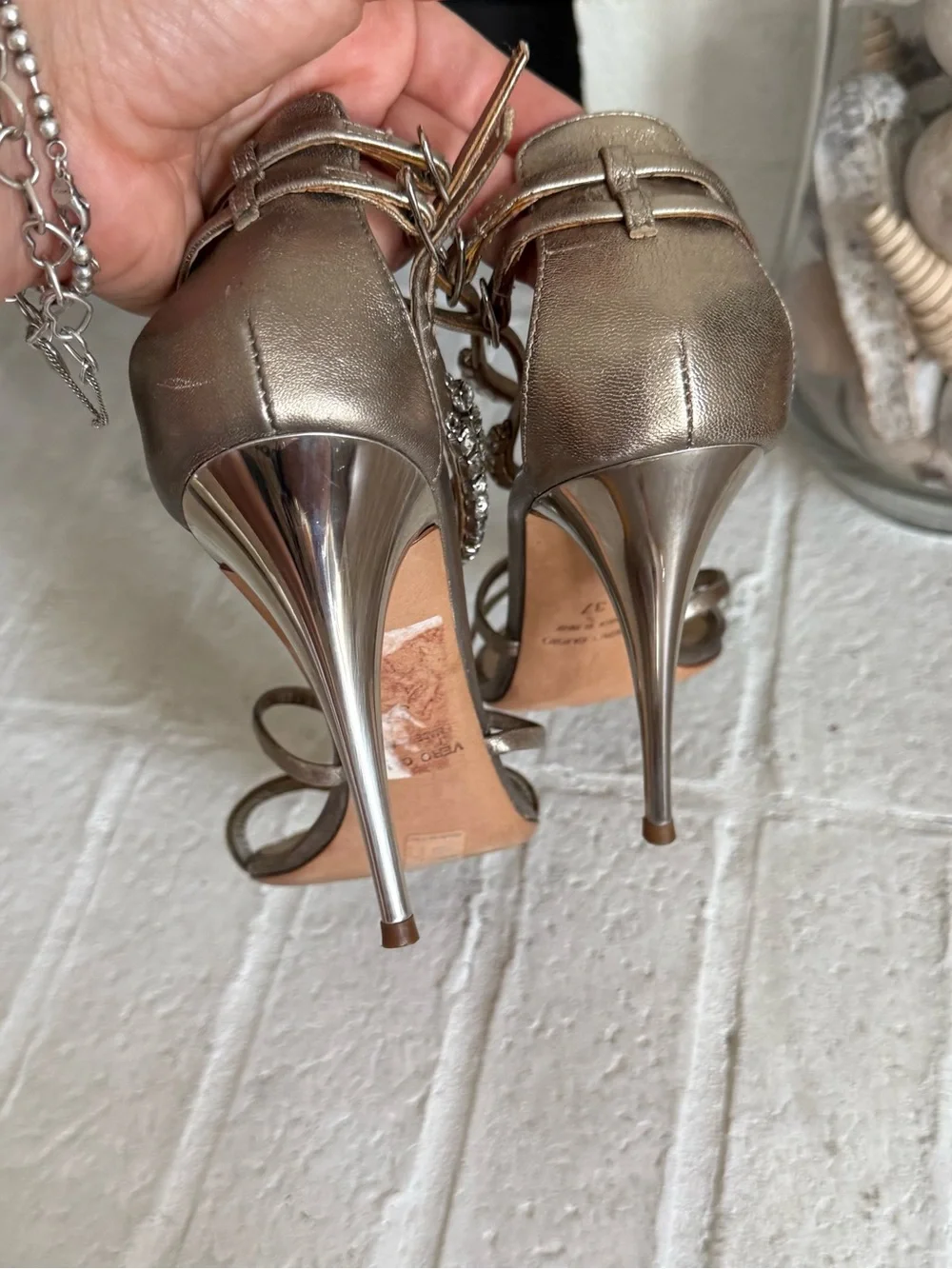 Giuseppe Zanotti Jewel Crystal Sandals Champagne Leather Heels EU 37