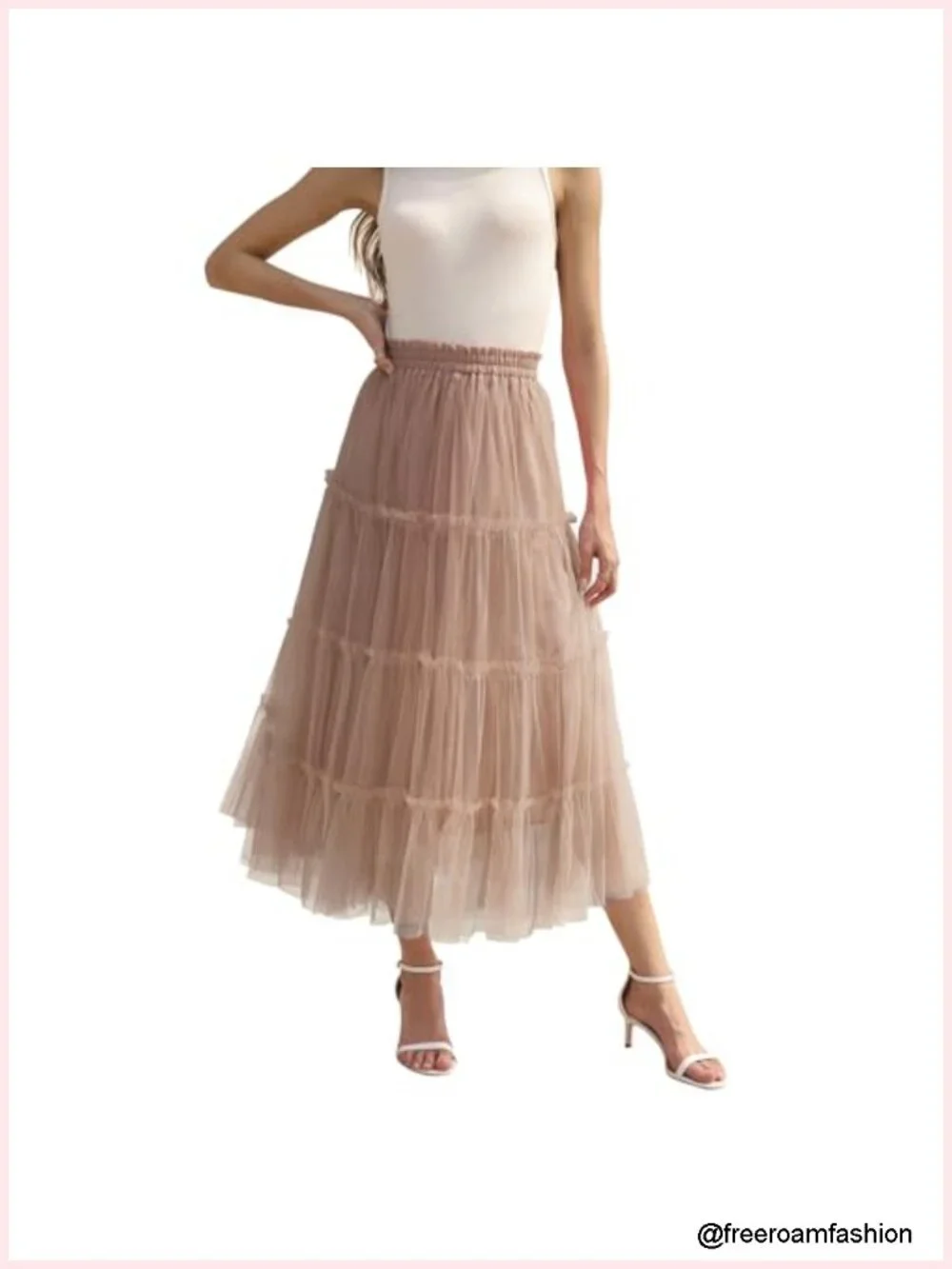 Layered Tulle Midi Skirt A-Line Elastic Waist Tutu Skirt Fairy Ruffle