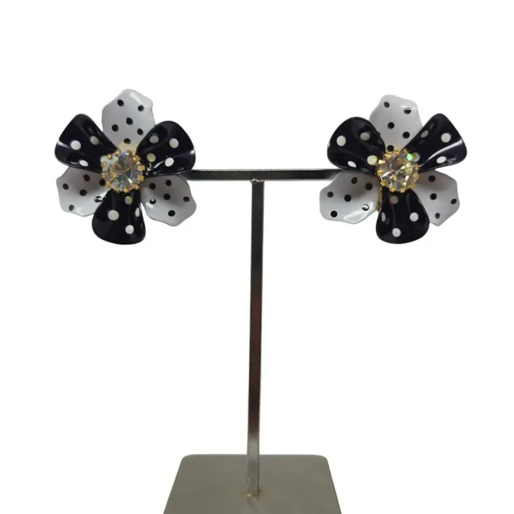 Vintage Avon Polka Dot Floral Clip-On Earrings | 1.50