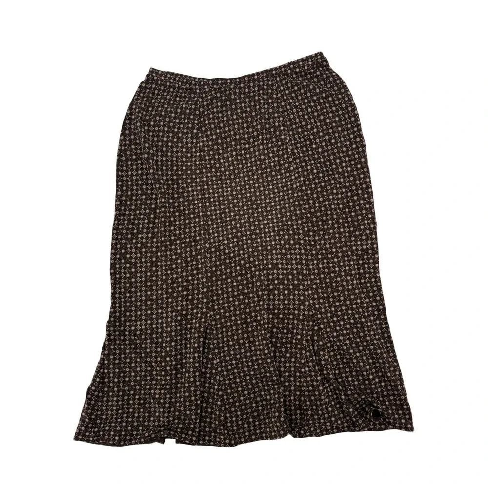 Gap Brown Floral‎ Medallion Midi Skirt XS Elastic Waist Flared Mermaid Hem