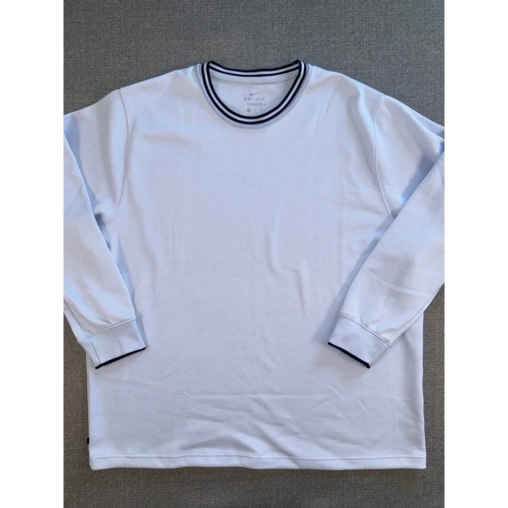 Nike Dri-FIT Mens 2XL Light Blue Long Sleeve Training Shirt Sweatshirt Golf Crew