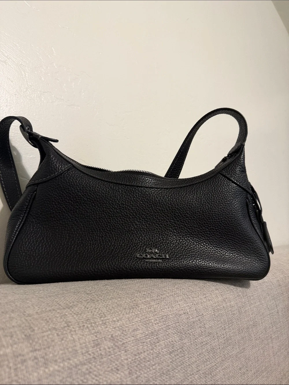 Coach Black Pebbled Leather Crescent Shoulder Bag
