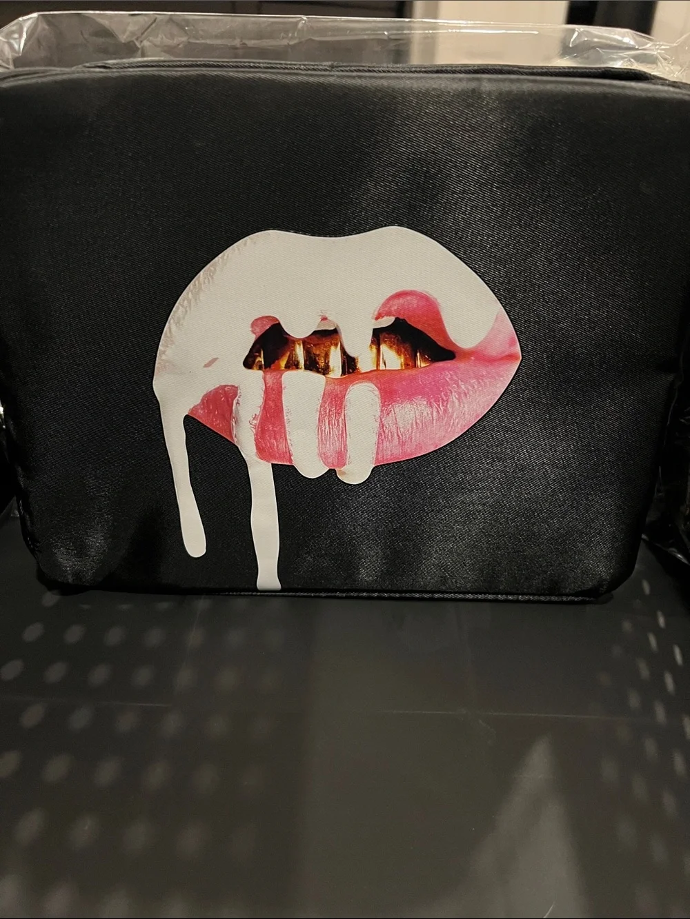 Kylie Cosmetics Black Satin Makeup Pouch with Label