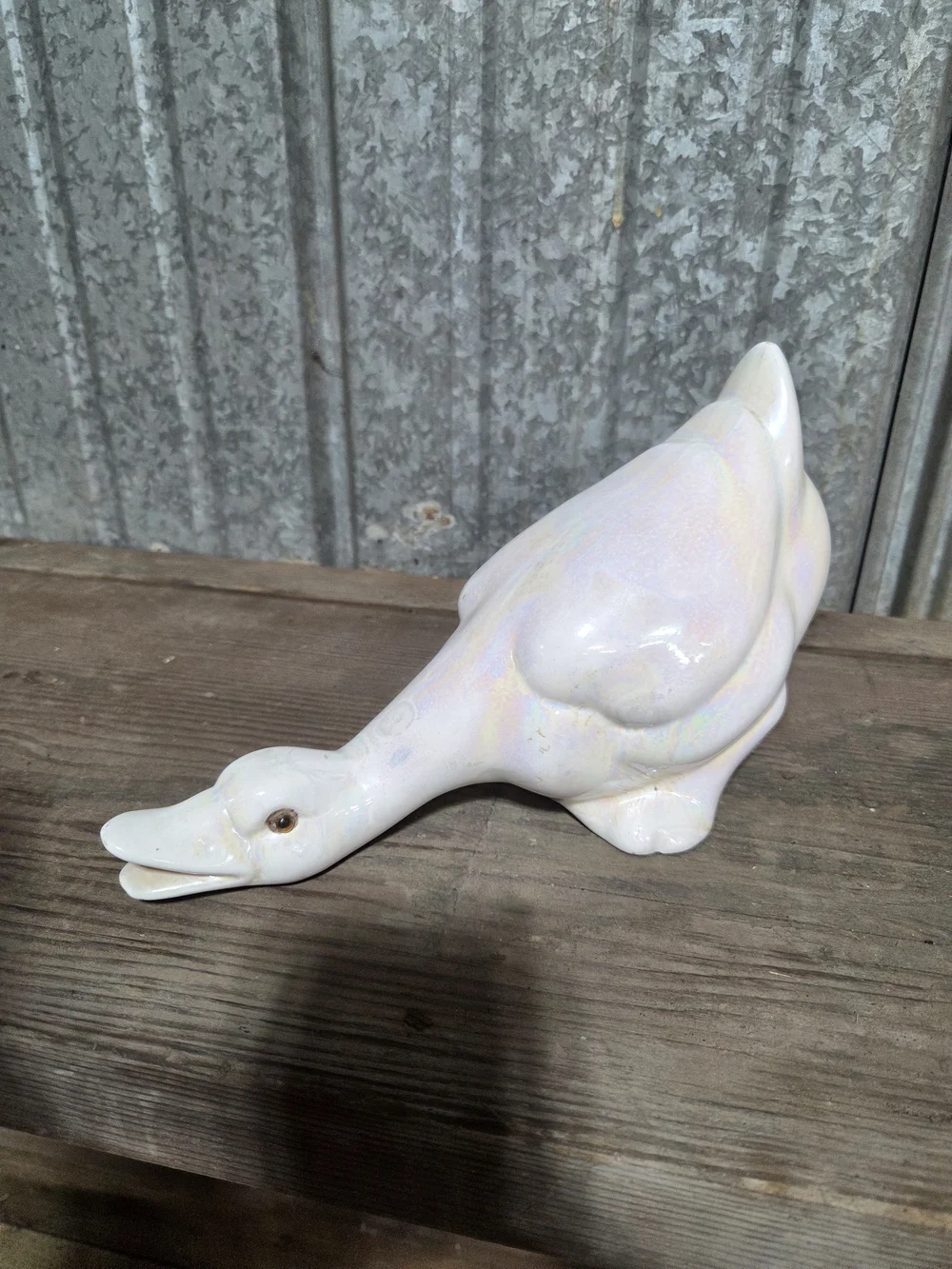Iridescent White Ceramic Duck Figurine - Home Accents